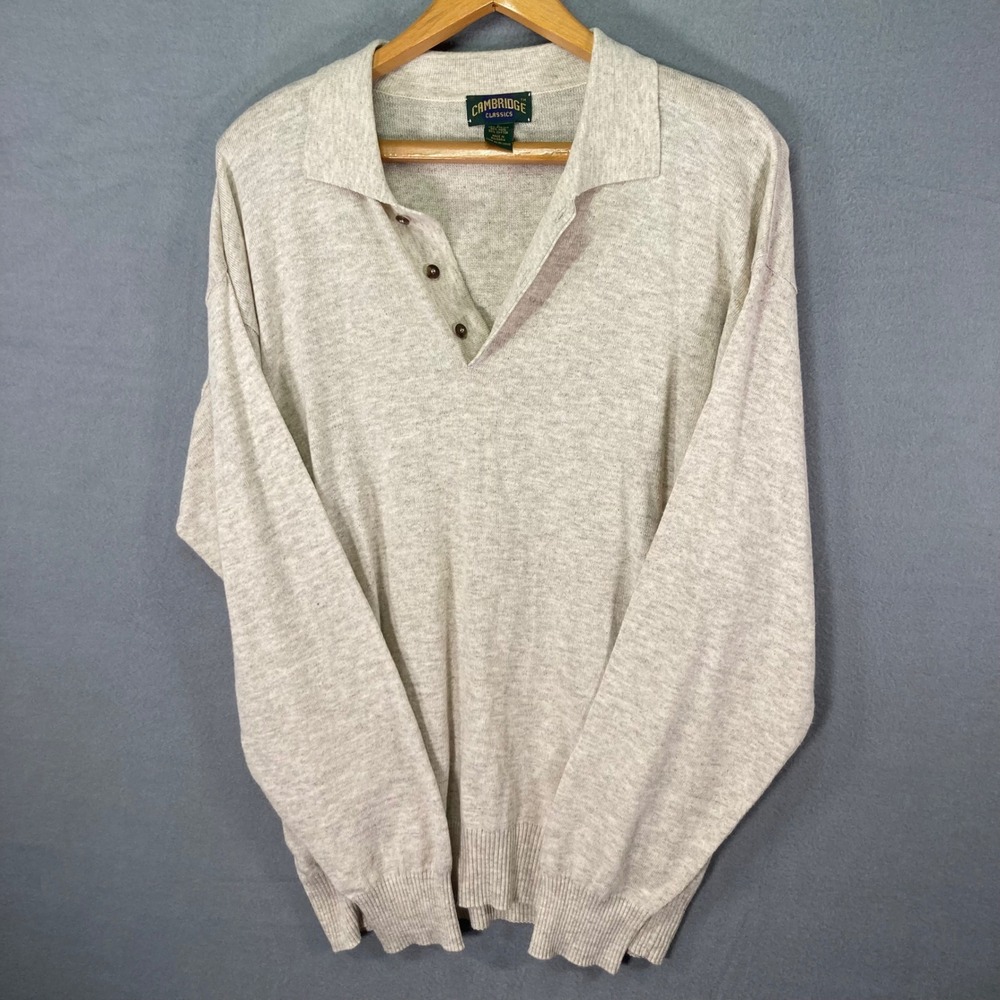 Cambridge Classics Mens Large Sweater Collared‎ Button Long Sleeve Wool Blend